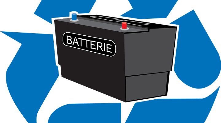 car battery, recycle sign