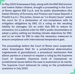 Litigation Brief #4/2025 Italian Supreme Court of Cassation, no. 20381/2025, Greenpeace ONLUS et al. v. ENI S.p.A. et al. Judgment of 21 July 2025 - Picture1